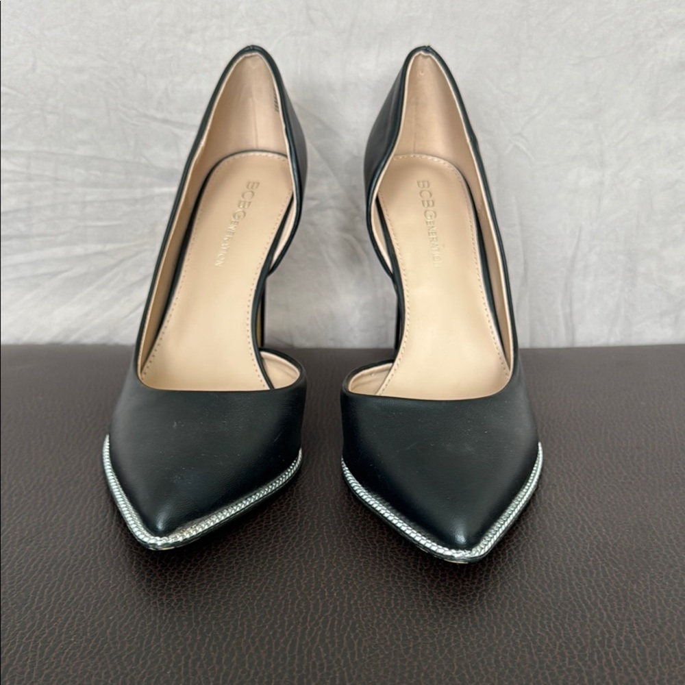 BCBGMaxAzria Black Heels with Metallic Trim